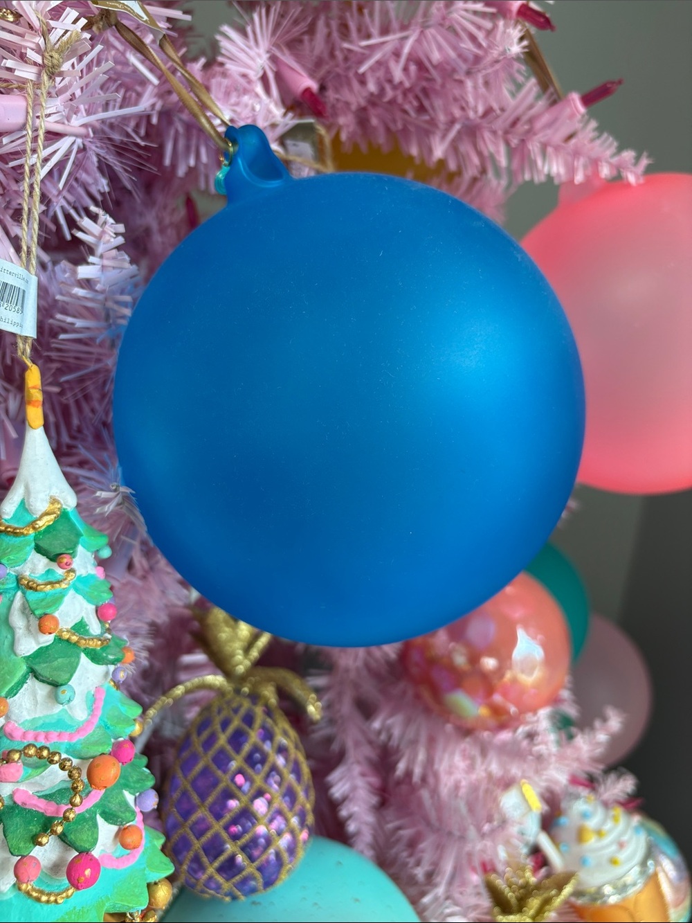 Glitterville rainbow frosted ball ornament - blue